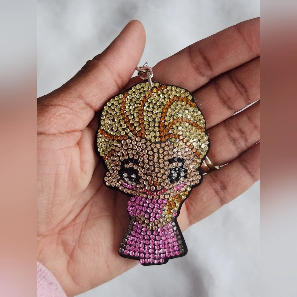Princess Rhinestone Keychain with Pink and Gold Accents Bag Charm